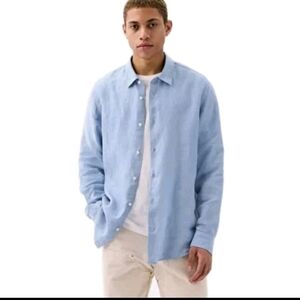 GAP Linen Long Sleeve Button Front Shirt Mens Size Large Distant Blue